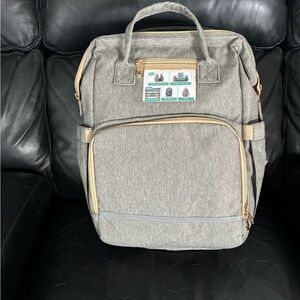 Gray travel baby bag Backpack Tote Bag with Beige Accents
